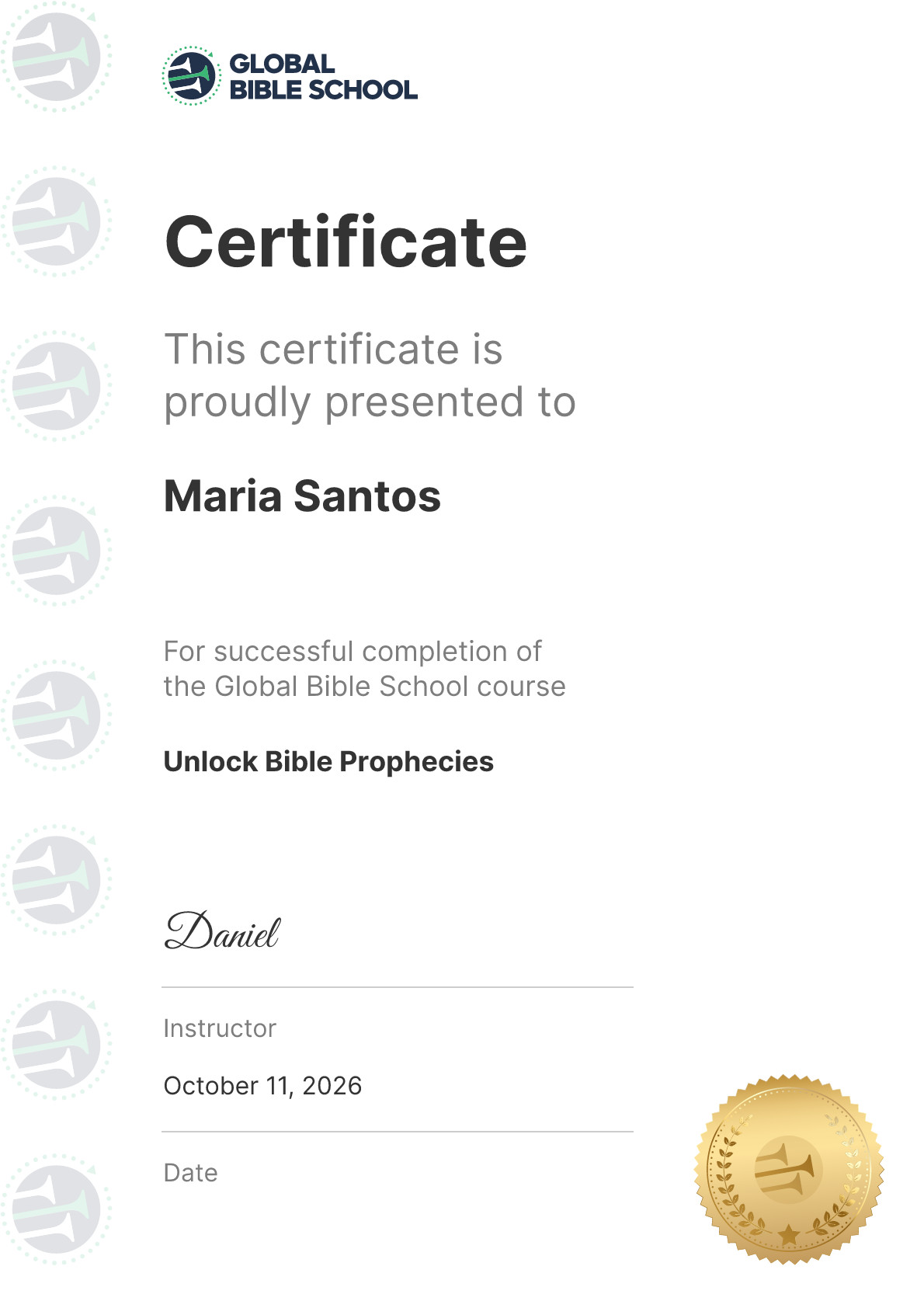 An example certificate of completion